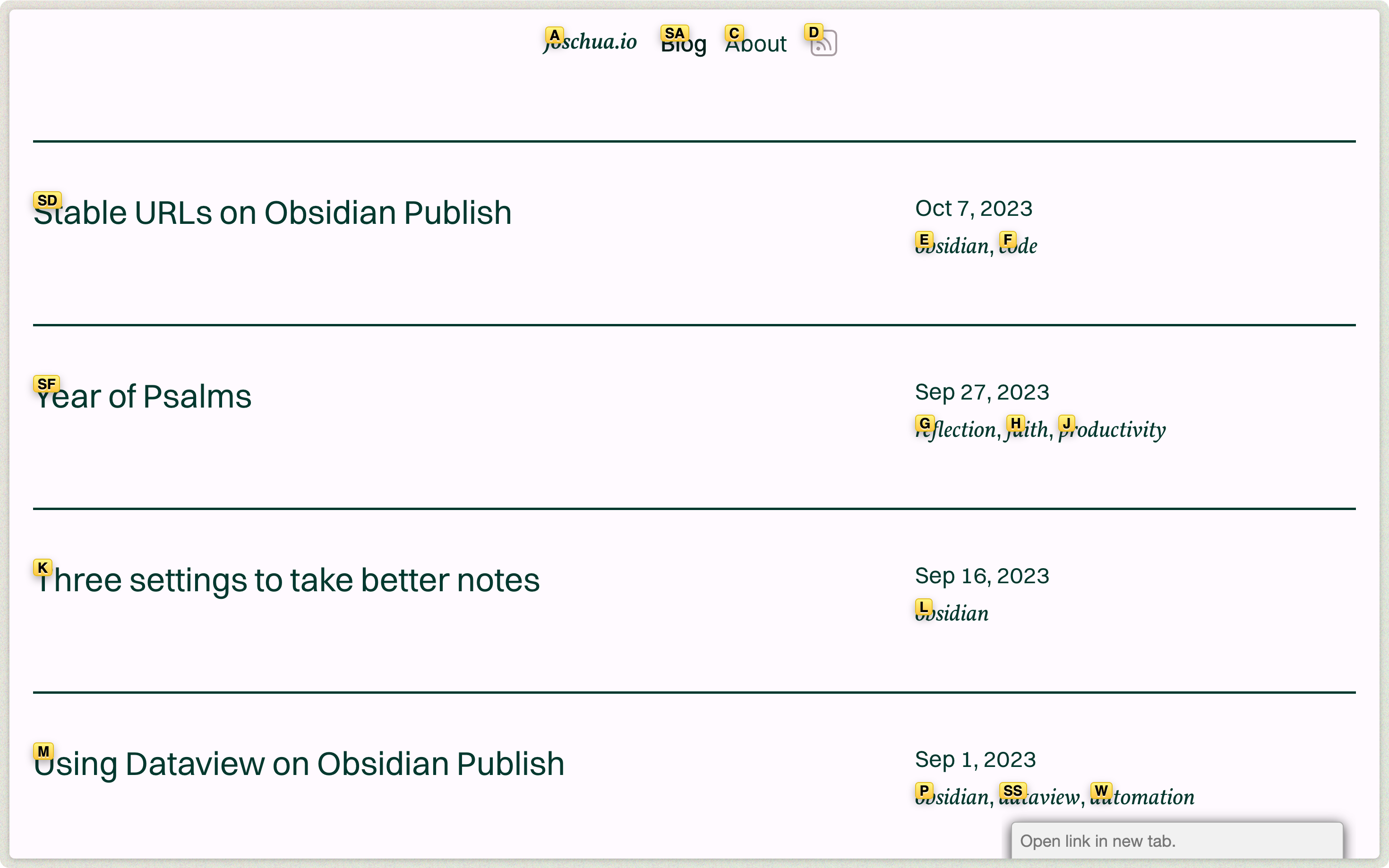Website where links have key codes above them