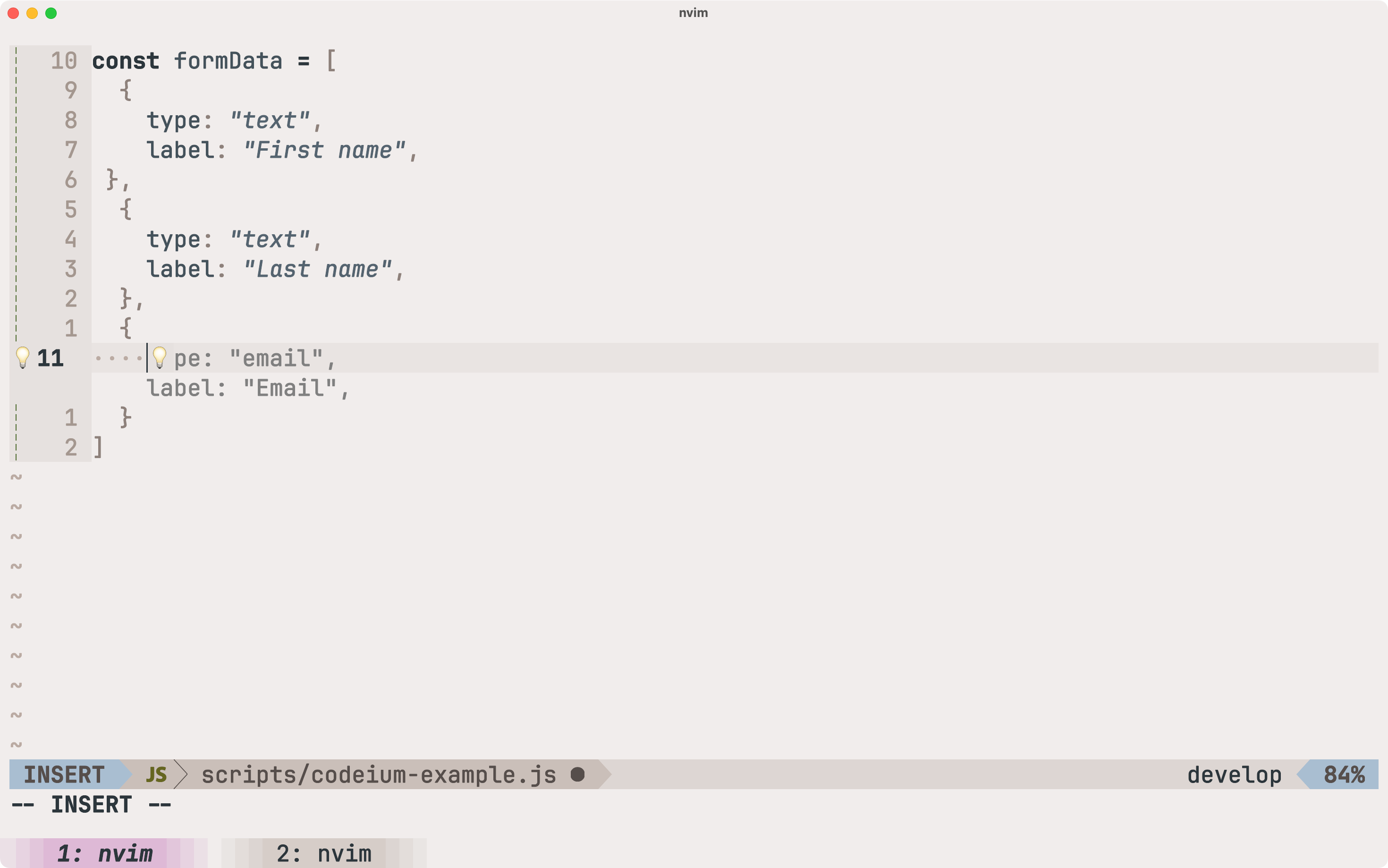 AI code suggestion in a Terminal window